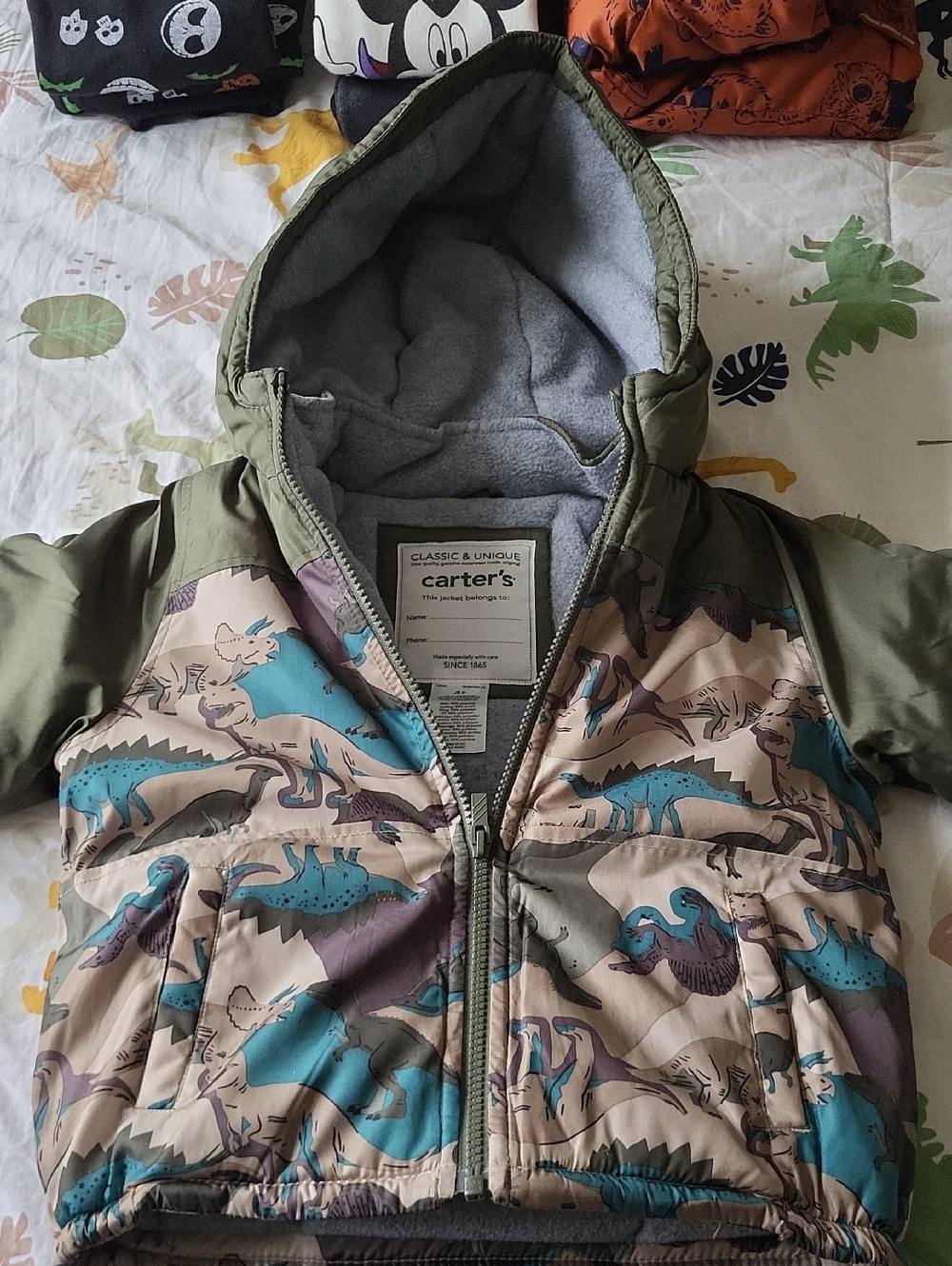 Carter's Olive & Teal Dinosaur Puffer Jacket